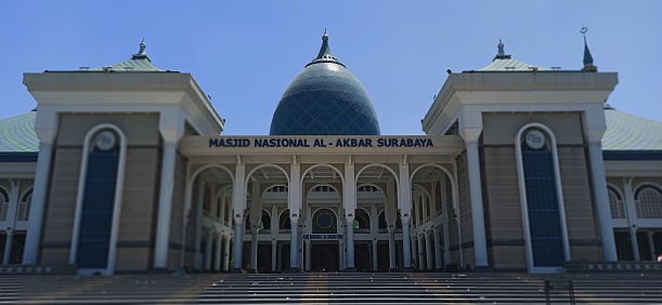 Surabaya, Indonesia- September 20, 2023: Al – Akbar Mosque is the second largest mosque in Indonesia after the Istiqlal mosque in Jakarta. Located in the southern city of Surabaya, the Al – Akbar mosque is an attraction for tourists visiting Surabaya. This mosque with a capacity of 30,000 worshipers was inaugurated on November 10, 2000