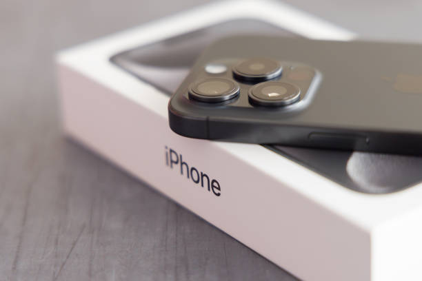 Apple iPhone 15 Pro smart phone Mannheim, Germany - September 22, 2023. An Apple iPhone 15 Pro smartphone. Space Black color version. iphone stock pictures, royalty-free photos & images