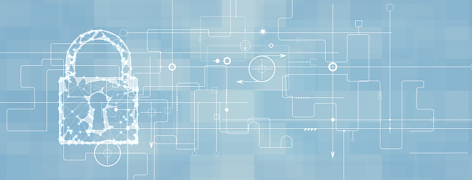 internet digital syber security technology concept for business background. Lock on circuit board