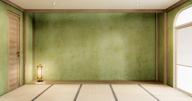 istock Muji Green empty room japanese style minimal interior.3D rendering 1698941211