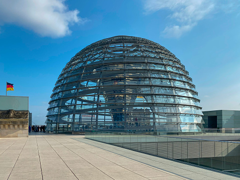 Glass dome on top of Reichstag building of Bundestag in Berlin, Germany