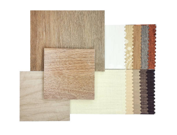 istock combination of interior material samples contain oak wooden ceramic flooring tiles and drapery fabric catalog palette in luxury brown color tone isolated on background with clipping path. 1699011603