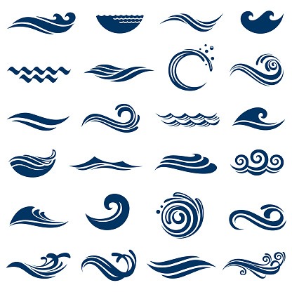 abstract collection of sea waves icons isolated on white background