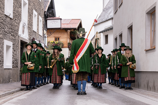 Dorfgastein, Austria - September 24, 2023:  the village orchestra is ready for a march in honor of harvest day. High quality photo