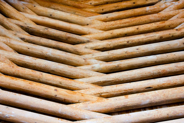 A structure made of logs. Log building from the inside. Log construction. Carpentry construction from logs.