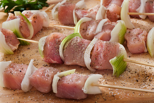 Preparing Pork and Onion Kebabs for the Grill
