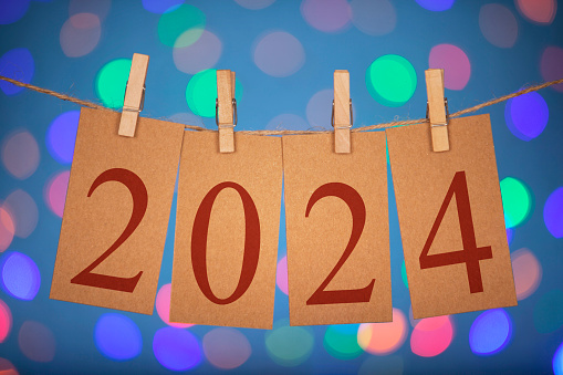 New Year 2024 Concepts Clipped Cards and Lights