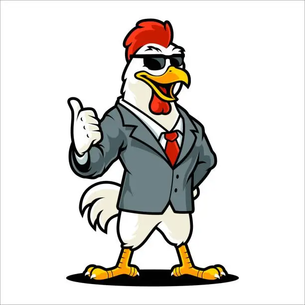 Vector illustration of CHICKEN COCK CARTOON WEARING SUIT