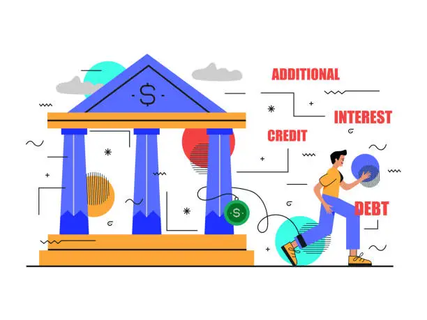 Vector illustration of Concept of economic recession, stock market crash, investment risk or money loss, price rise caused by high inflation. Businessman trying to escape from problems.
