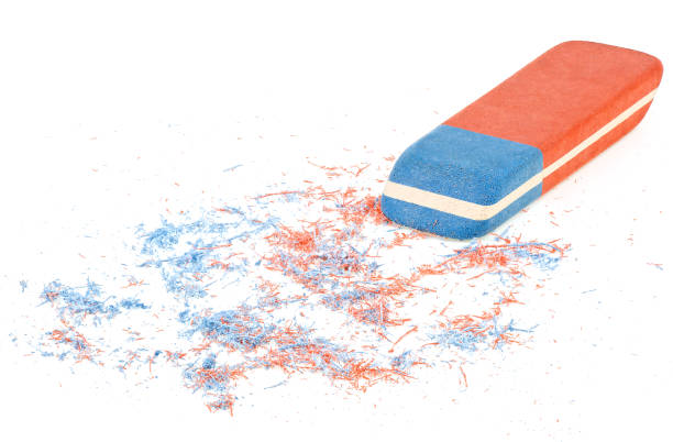 Eraser and eraser scrap isolated on a white background. Rubber eraser for ink pen and pencil.