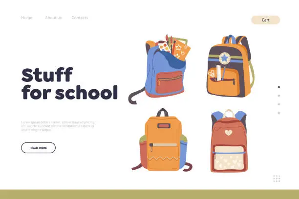 Vector illustration of Stuff for school landing page design template for online service offering educational accessories