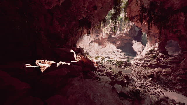 A picturesque cave filled with stunning rock formations and crystal-clear water