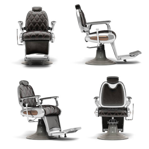 istock Set of Retro black leather barber chairs with chrome inserts 3d render on white 1699133445
