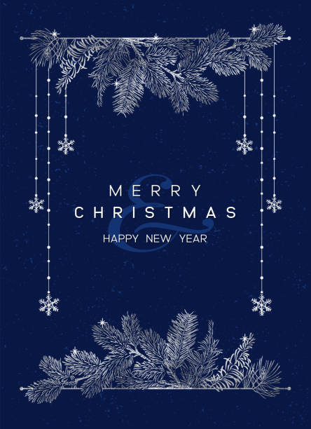 Christmas Poster - Illustration. Vector vertical card of Christmas Background with branches of christmas tree and silver elements.