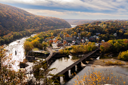 Harpers Ferry National Park, WV, USA-Landscape of the historical Harpers Ferry town in the Fall