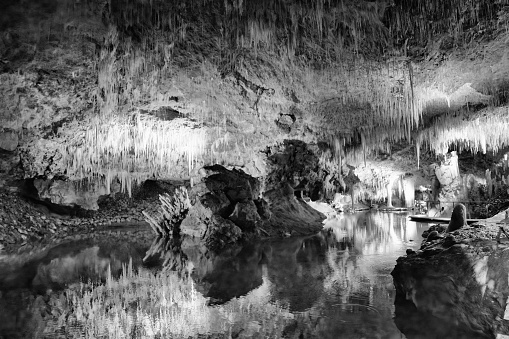 Lake Cave interior with stalactites and stalacmites, South Western Australia.