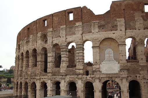 Roman amphitheater called Colosseum or COLOSSEO in Italian language in Italy