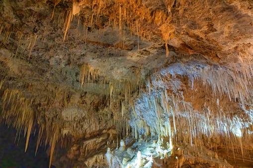 Lake Cave interior with stalactites and stalacmites, South Western Australia.