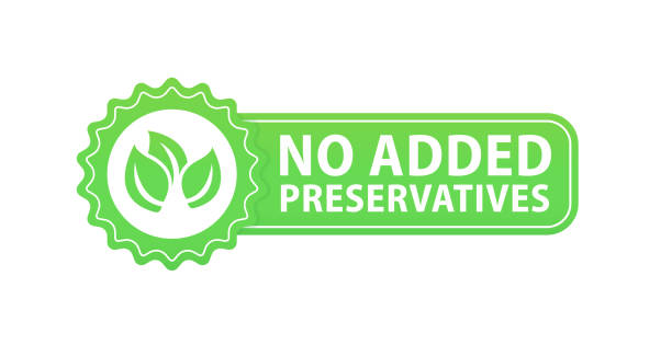 ilustrações de stock, clip art, desenhos animados e ícones de no added preservatives label - isolated vector icon for healthy food and cosmetics products packaging. organic food no added preservatives badge. vector illustration - food additive