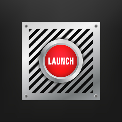 Red Launch Button On Grey Background Vector Web Button Click On The ...