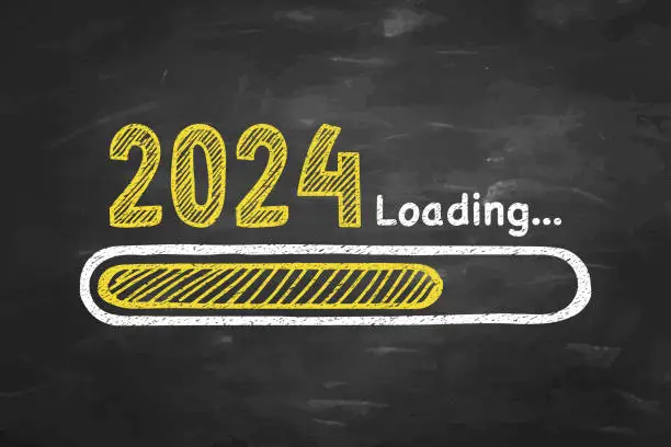 Vector illustration of Loading New Year 2024 on Chalkboard Background