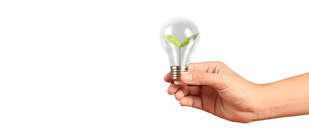 Humans hold light bulbs in hand innovative technology and creativity