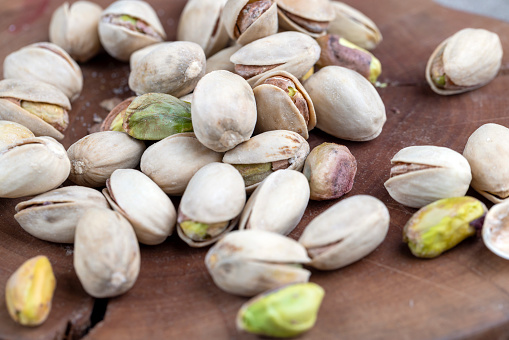 dry salted pistachios close-up, pistachio nuts that are used for cooking