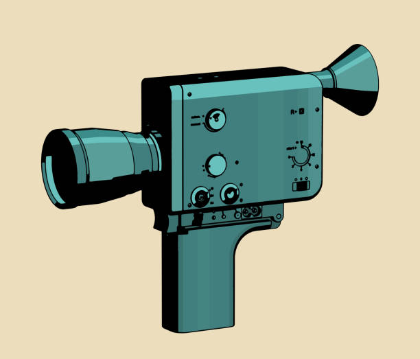 Hand-held film vintage movie camera illustration Stylized vector illustration of hand-held film vintage movie camera vintage amateur movie camera stock illustrations