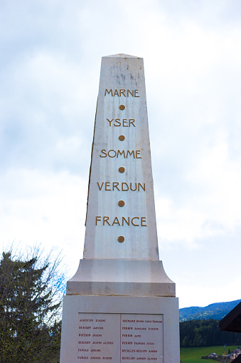 Meaudre, France: A memorial to WWI fallen fighters. Meaudre is located in the Vercors Regional Natural Park about 40 kilometers southwest of Grenoble.