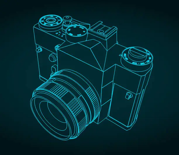 Vector illustration of SLR camera blueprint