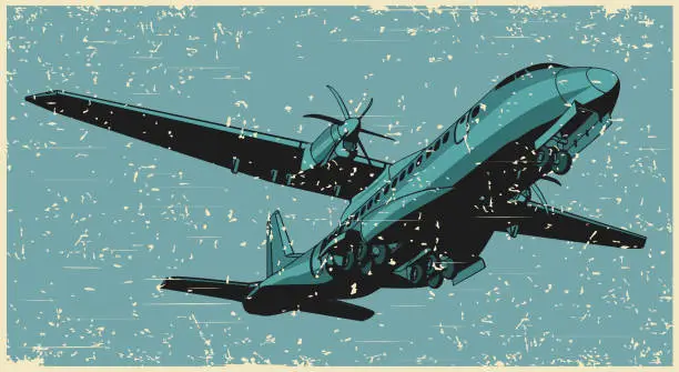 Vector illustration of Transport aircraft illustration retro poster