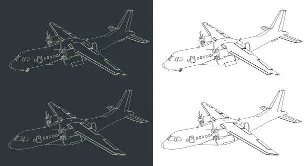 Vector illustration of Turboprop transport aircraft blueprints