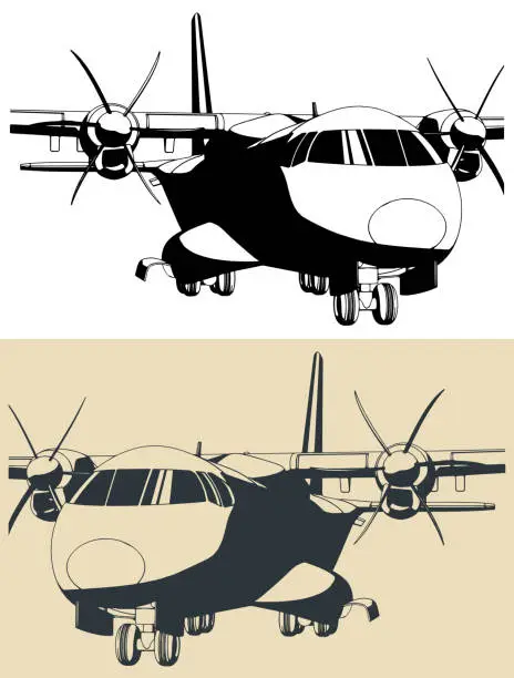 Vector illustration of Turboprop transport aircraft illustrations close-up