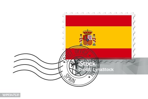 istock Spain postage stamp. Postcard vector illustration with Spanish national flag isolated on white background. 1699347531