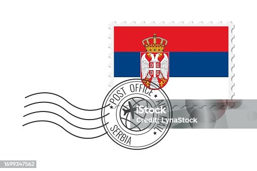 istock Serbia postage stamp. Postcard vector illustration with Serbian national flag isolated on white background. 1699347562