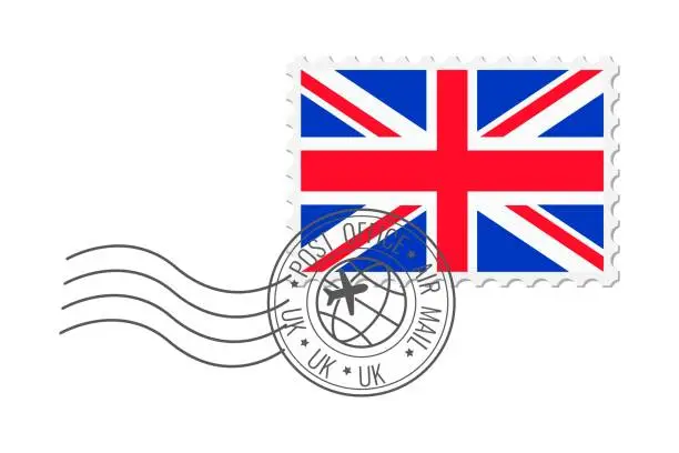 Vector illustration of UK postage stamp. Postcard vector illustration with British national flag isolated on white background.