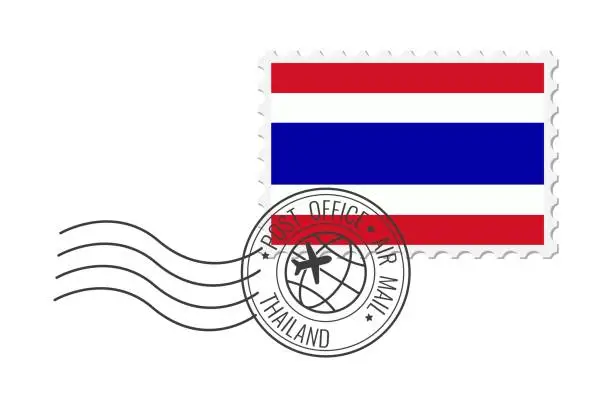 Vector illustration of Thailand postage stamp. Postcard vector illustration with Thai national flag isolated on white background.