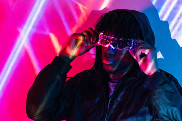 istock Afro futuristic cool man in a metaverse realisty 1699368250
