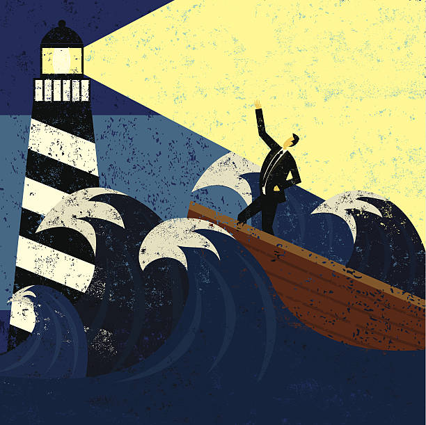 illustrazioni stock, clip art, cartoni animati e icone di tendenza di guida in una tempesta di mare - storm sea business uncertainty