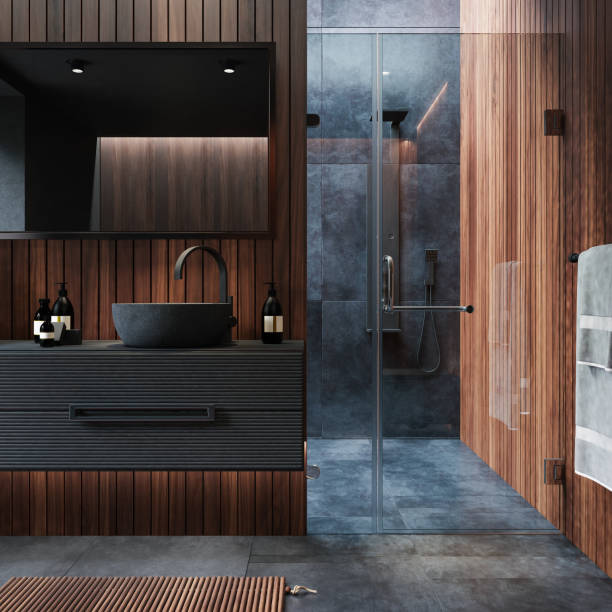 istock Modern luxury and minimalist dark bathroom 1699372728