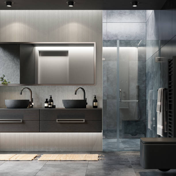 istock Modern luxury and minimalist dark bathroom 1699372835
