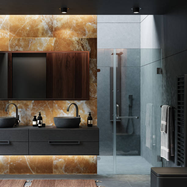 istock Modern luxury and minimalist dark bathroom 1699372845