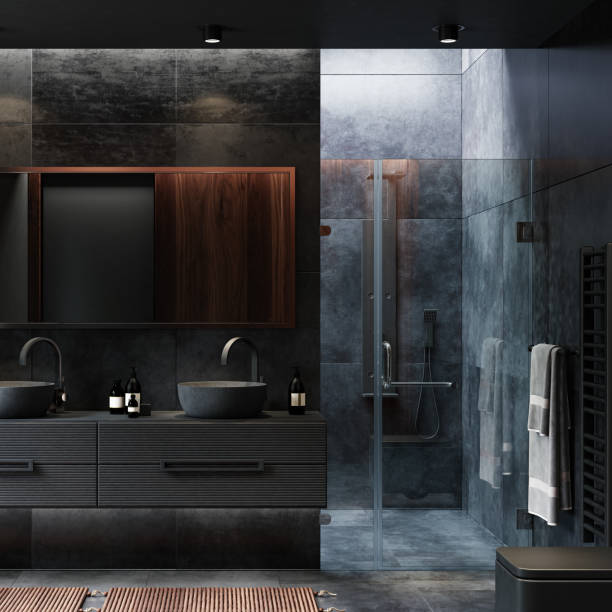 istock Modern luxury and minimalist dark bathroom 1699372850