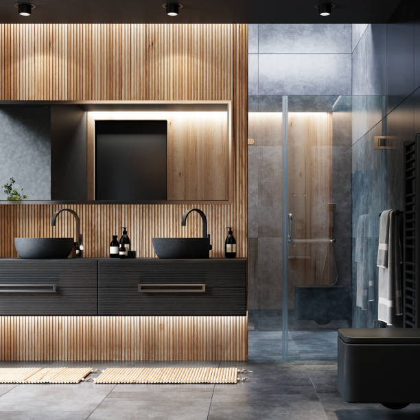 istock Modern luxury and minimalist dark bathroom 1699372851
