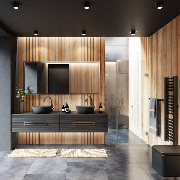 istock Modern luxury and minimalist dark bathroom 1699372866