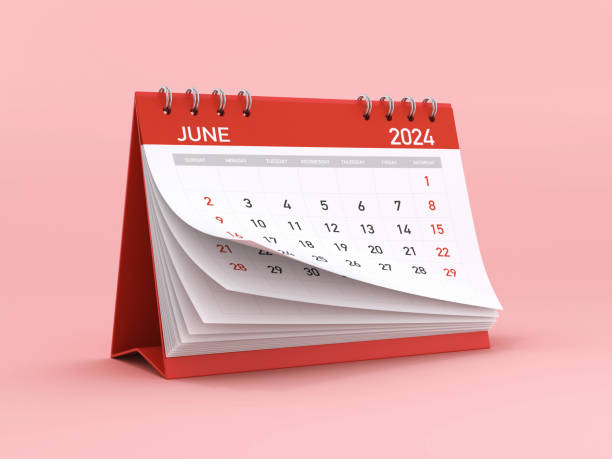 istock Red 2024 June Monthly Desktop Calendar Isolated on Pink Background 1699372952
