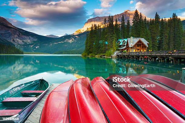 Calm Evening At Emerald Lake Stock Photo - Download Image Now - Canada, Log Cabin, British Columbia
