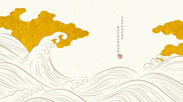 Vector illustration of Japanese background illustration of waves and clouds.