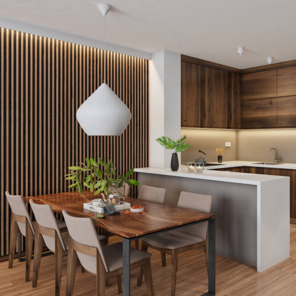 istock Living room with modern minimalist Italian style open space kitchen. 1699381843