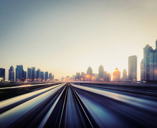 Dubai Speed motion metro train driving, blurred motion dubai street stock pictures, royalty-free photos & images